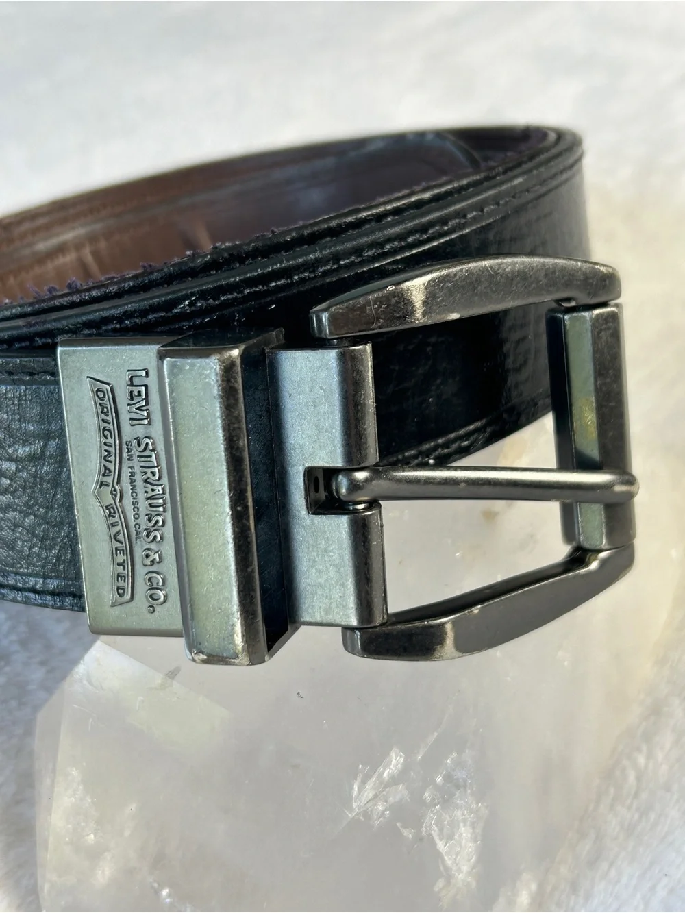 Levi’s Black Leather Belt with Brushed Metal Buckle - Size 50